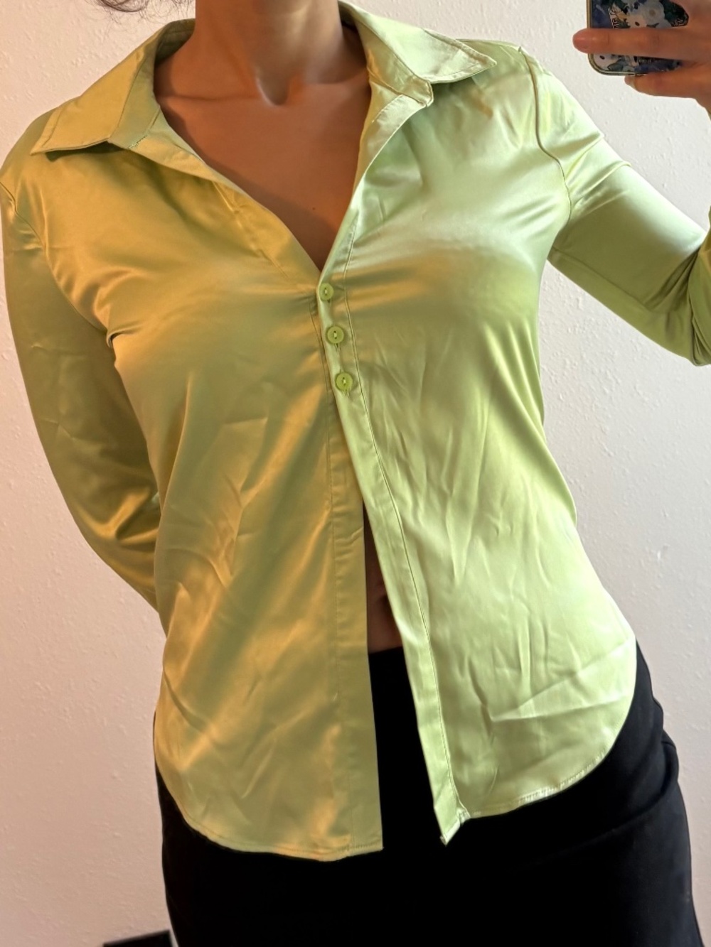 Y2K inspired green satin shirt